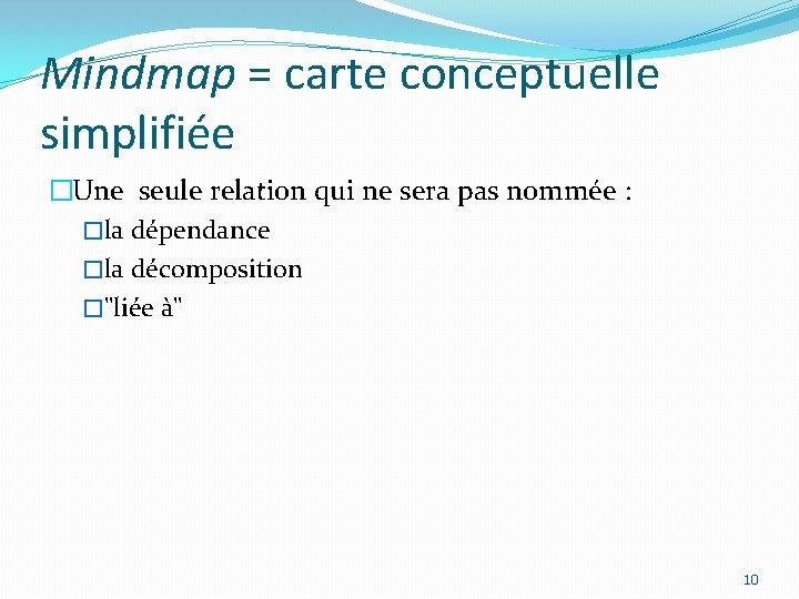 Mindmap = carte conceptuelle simplifiée �Une seule relation qui ne sera pas nommée :