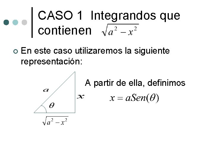 CASO 1 Integrandos que contienen ¢ En este caso utilizaremos la siguiente representación: A