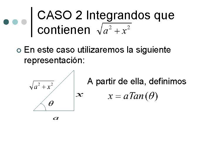 CASO 2 Integrandos que contienen ¢ En este caso utilizaremos la siguiente representación: A