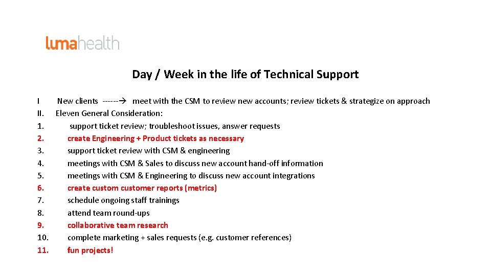 Day / Week in the life of Technical Support I New clients ------ meet