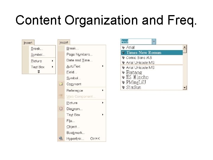 Content Organization and Freq. Content Organization and Freq.