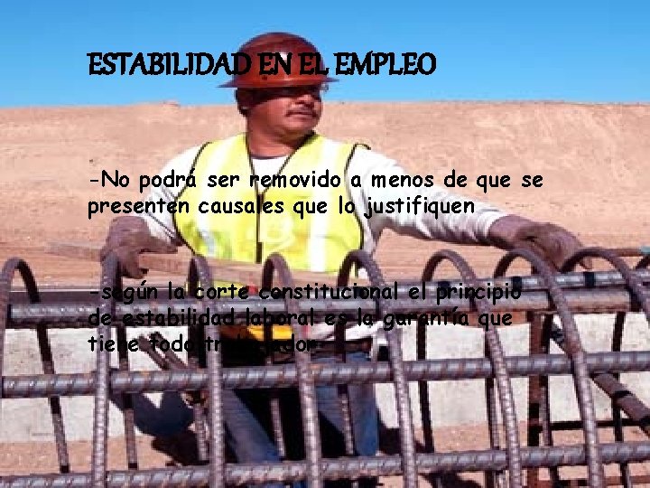 ESTABILIDAD EN EL EMPLEO -No podrá ser removido a menos de que se presenten