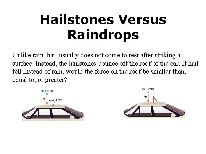 Hailstones Versus Raindrops Unlike rain, hail usually does not come to rest after striking