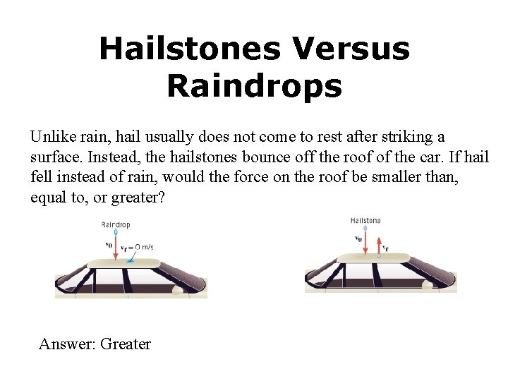 Hailstones Versus Raindrops Unlike rain, hail usually does not come to rest after striking