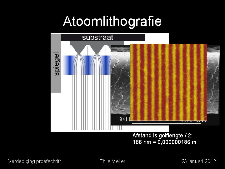 Atoomlithografie Afstand is golflengte / 2: 186 nm = 0, 000000186 m Verdediging proefschrift