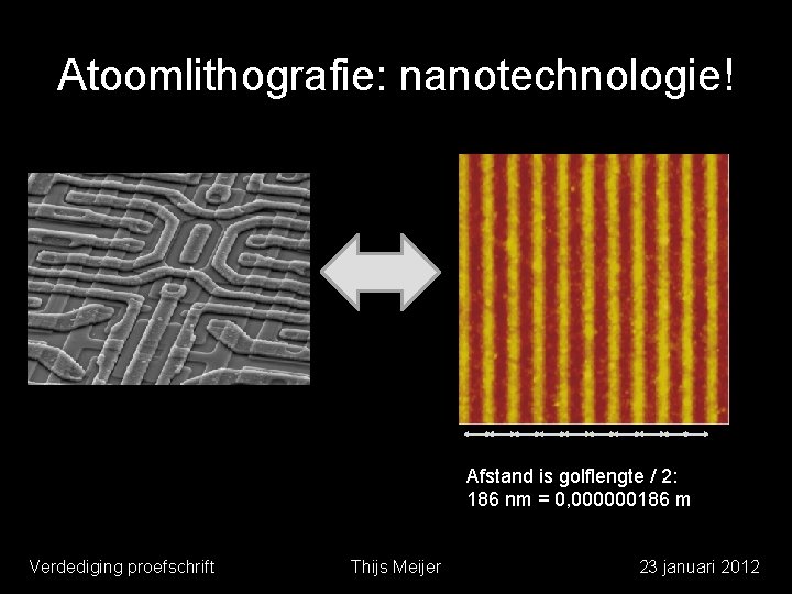 Atoomlithografie: nanotechnologie! Afstand is golflengte / 2: 186 nm = 0, 000000186 m Verdediging
