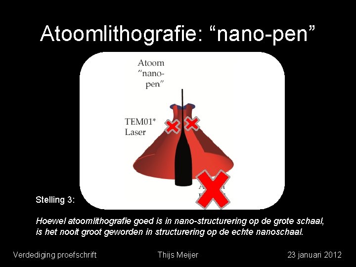 Atoomlithografie: “nano-pen” Stelling 3: Hoewel atoomlithografie goed is in nano-structurering op de grote schaal,