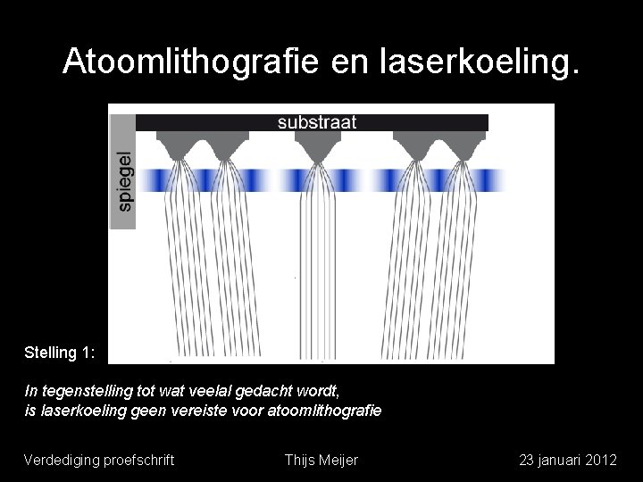 Atoomlithografie en laserkoeling. Stelling 1: In tegenstelling tot wat veelal gedacht wordt, is laserkoeling