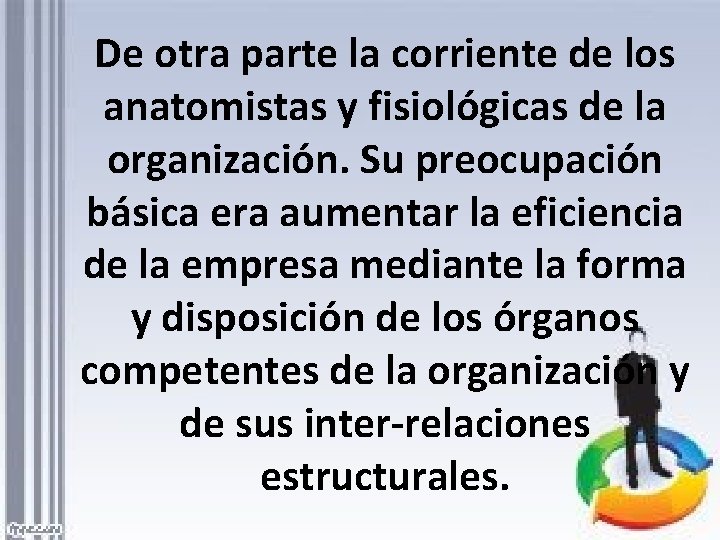 De otra parte la corriente de los anatomistas y fisiológicas de la organización. Su