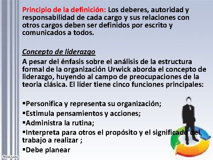 Principio de la definición: Los deberes, autoridad y responsabilidad de cada cargo y sus