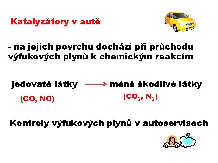 Katalyzátory v autě - na jejich povrchu dochází při průchodu výfukových plynů k chemickým