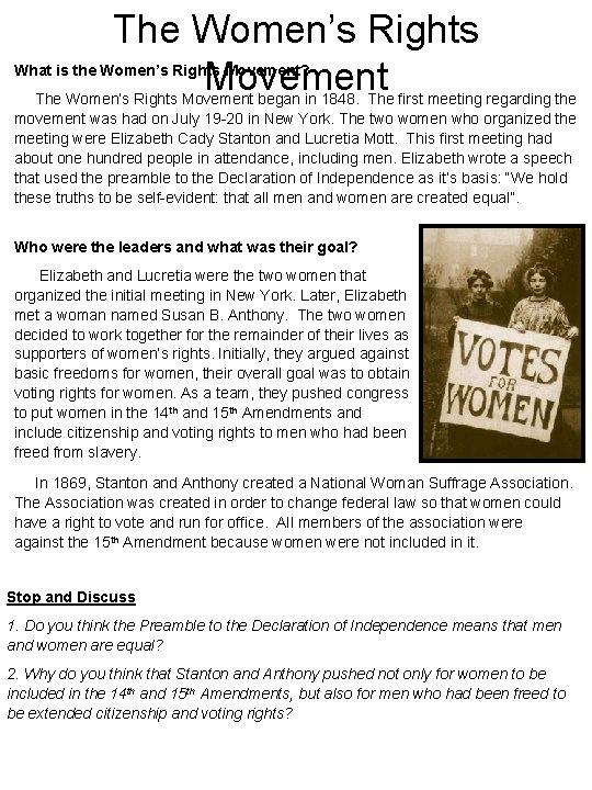 The Women’s Rights Movement What is the Women’s Rights Movement? The Women’s Rights Movement The Women’s Rights Movement What is the Women’s Rights Movement? The Women’s Rights Movement