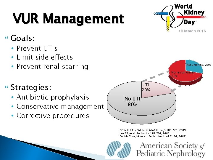 VUR Management Goals: • Prevent UTIs • Limit side effects • Prevent renal scarring