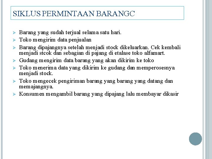 SIKLUS PERMINTAAN BARANGC Ø Ø Ø Ø Barang yang sudah terjual selama satu hari.