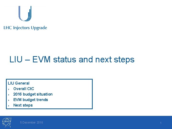 LIU – EVM status and next steps LIU General Ø Overall Ct. C Ø