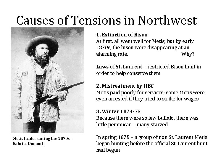 Causes of Tensions in Northwest 1. Extinction of Bison At first, all went well