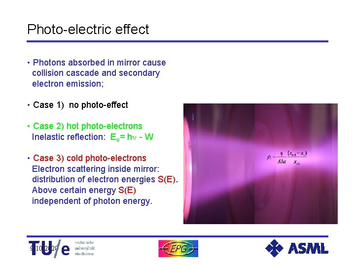 Photo-electric effect • Photons absorbed in mirror cause collision cascade and secondary electron emission;