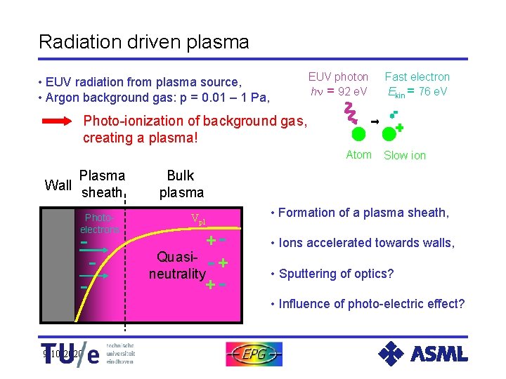 Radiation driven plasma EUV photon h = 92 e. V • EUV radiation from