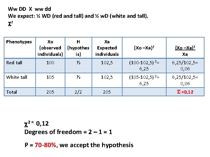 Ww DD X ww dd We expect: ½ WD (red and tall) and ½