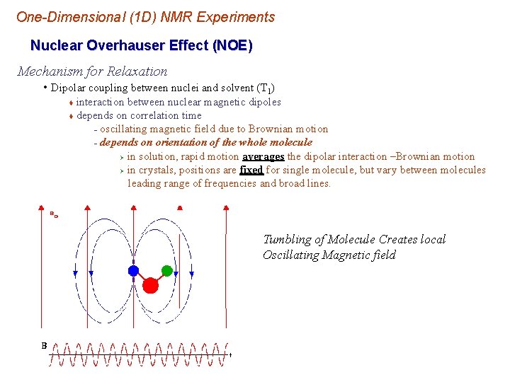 One-Dimensional (1 D) NMR Experiments Nuclear Overhauser Effect (NOE) Mechanism for Relaxation • Dipolar One-Dimensional (1 D) NMR Experiments Nuclear Overhauser Effect (NOE) Mechanism for Relaxation • Dipolar