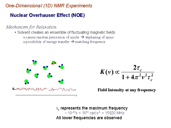 One-Dimensional (1 D) NMR Experiments Nuclear Overhauser Effect (NOE) Mechanism for Relaxation • Solvent