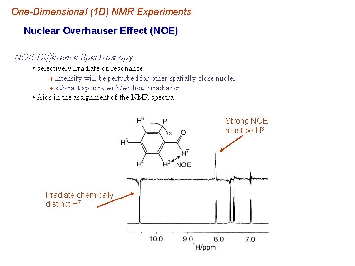 One-Dimensional (1 D) NMR Experiments Nuclear Overhauser Effect (NOE) NOE Difference Spectroscopy • selectively