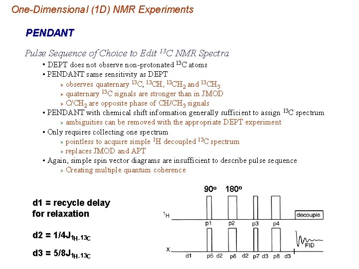 One-Dimensional (1 D) NMR Experiments PENDANT Pulse Sequence of Choice to Edit 13 C One-Dimensional (1 D) NMR Experiments PENDANT Pulse Sequence of Choice to Edit 13 C