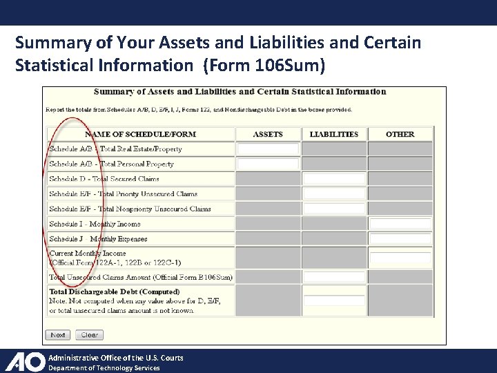 Summary of Your Assets and Liabilities and Certain Statistical Information (Form 106 Sum) Administrative
