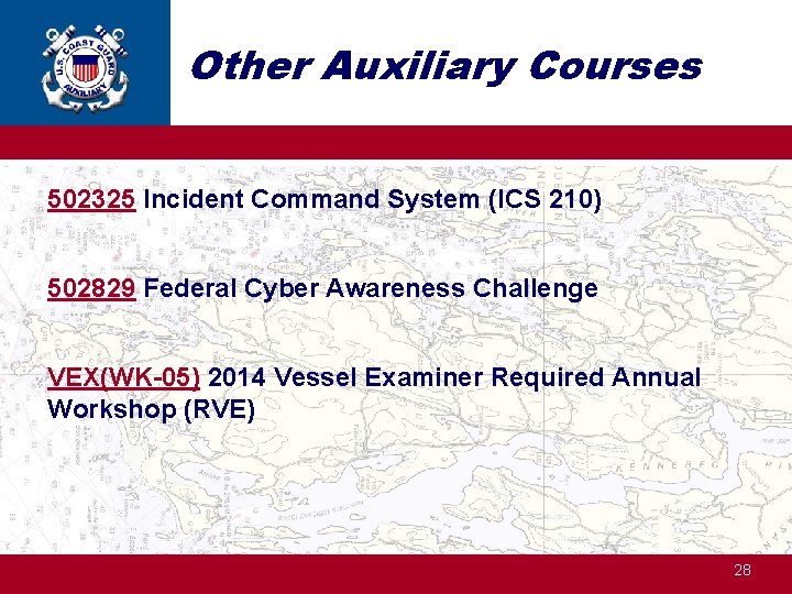 Other Auxiliary Courses 502325 Incident Command System (ICS 210) 502829 Federal Cyber Awareness Challenge