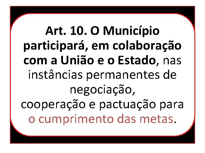 Art. 10. O Município participará, em colaboração com a União e o Estado, nas