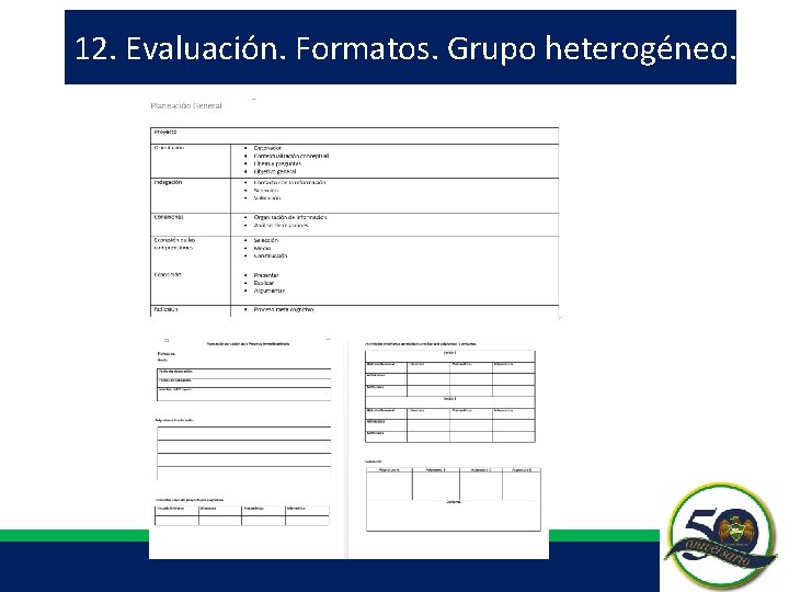 12. Evaluación. Formatos. Grupo heterogéneo. 12. Evaluación. Formatos. Grupo heterogéneo.