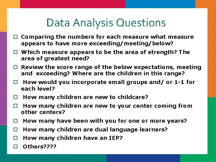 Data Analysis Questions ¨ Comparing the numbers for each measure what measure appears to