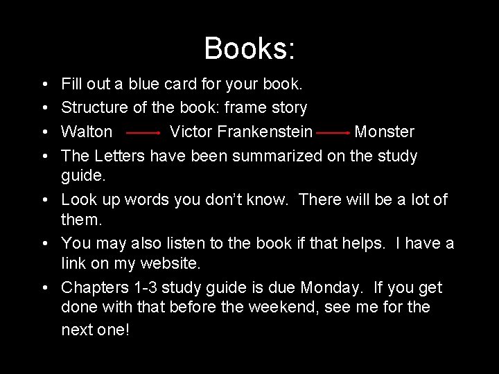 Books: • • Fill out a blue card for your book. Structure of the