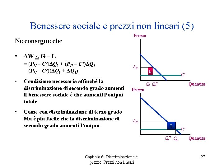 Benessere sociale e prezzi non lineari (5) Prezzo Ne consegue che • ΔW <