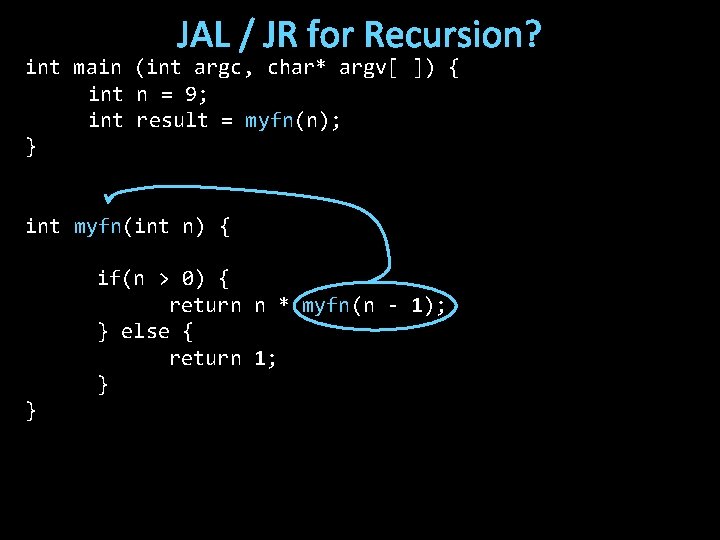 JAL / JR for Recursion? int main (int argc, char* argv[ ]) { int