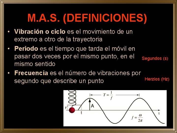 M. A. S. (DEFINICIONES) • Vibración o ciclo es el movimiento de un extremo