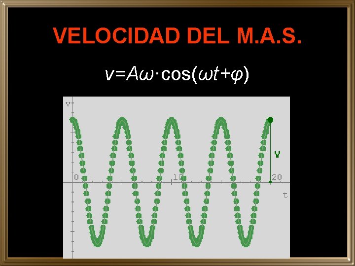 VELOCIDAD DEL M. A. S. v=Aω·cos(ωt+φ) 
