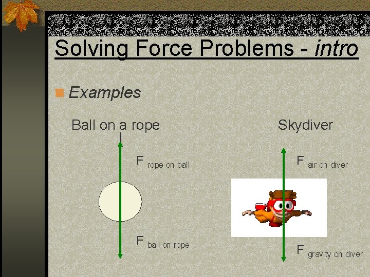 Solving Force Problems - intro n Examples Ball on a rope F rope on