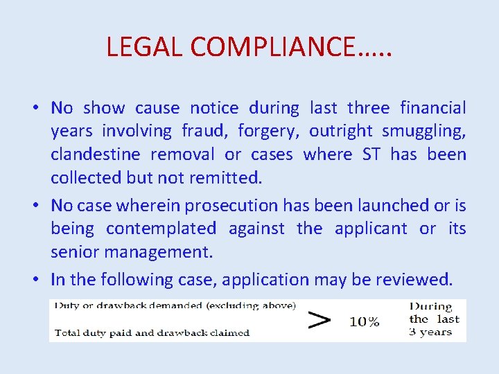 LEGAL COMPLIANCE…. . • No show cause notice during last three financial years involving