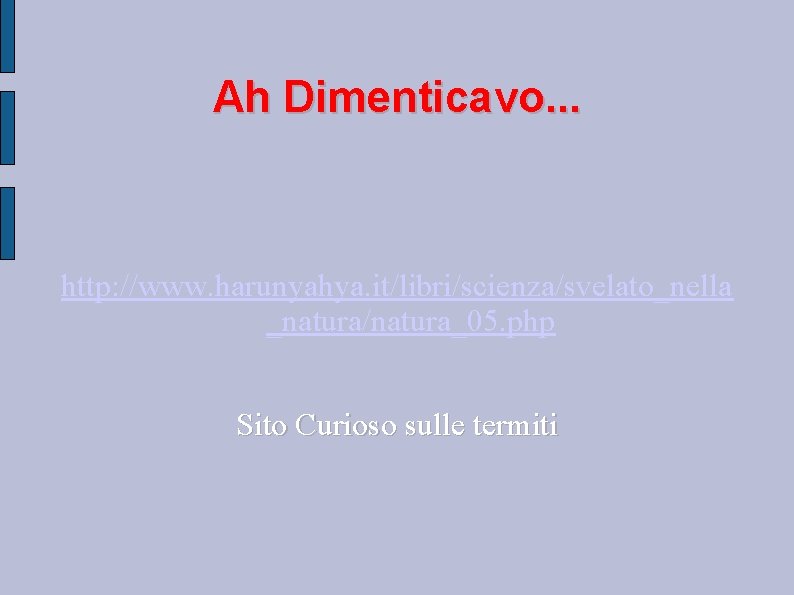 Ah Dimenticavo. . . http: //www. harunyahya. it/libri/scienza/svelato_nella _natura/natura_05. php Sito Curioso sulle termiti Ah Dimenticavo. . . http: //www. harunyahya. it/libri/scienza/svelato_nella _natura/natura_05. php Sito Curioso sulle termiti