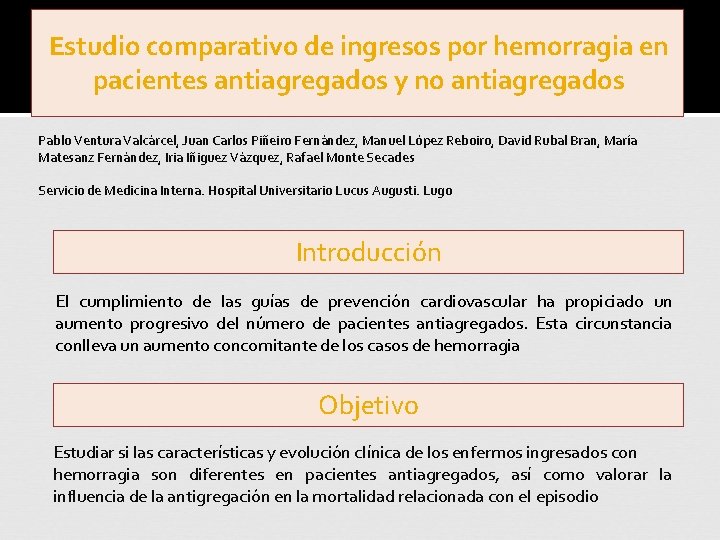 Estudio comparativo de ingresos por hemorragia en pacientes antiagregados y no antiagregados Pablo Ventura