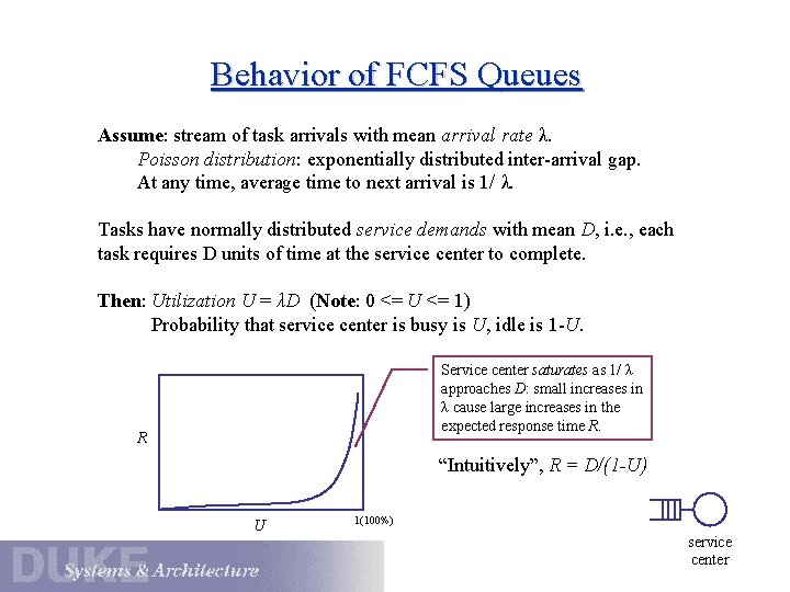 Behavior of FCFS Queues Assume: stream of task arrivals with mean arrival rate λ.