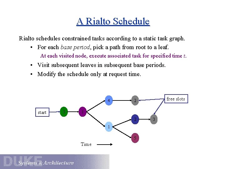 A Rialto Schedule Rialto schedules constrained tasks according to a static task graph. •