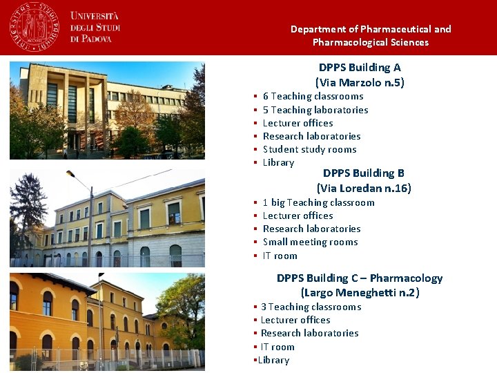 Department of Pharmaceutical and Pharmacological Sciences DPPS Building A (Via Marzolo n. 5) §
