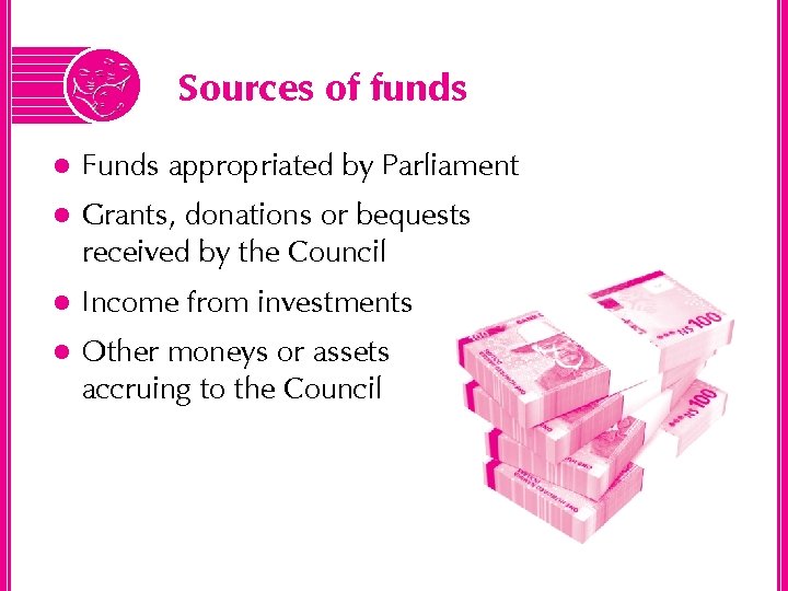 Sources of funds Funds appropriated by Parliament Grants, donations or bequests received by the