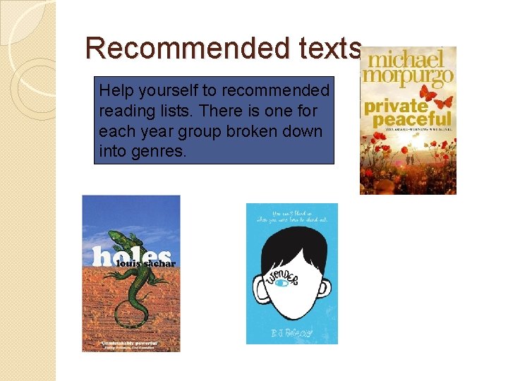 Recommended texts Help yourself to recommended reading lists. There is one for each year