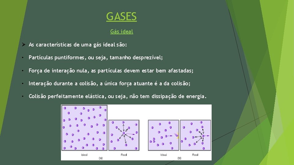 GASES Gás ideal Ø As características de uma gás ideal são: • Partículas puntiformes,