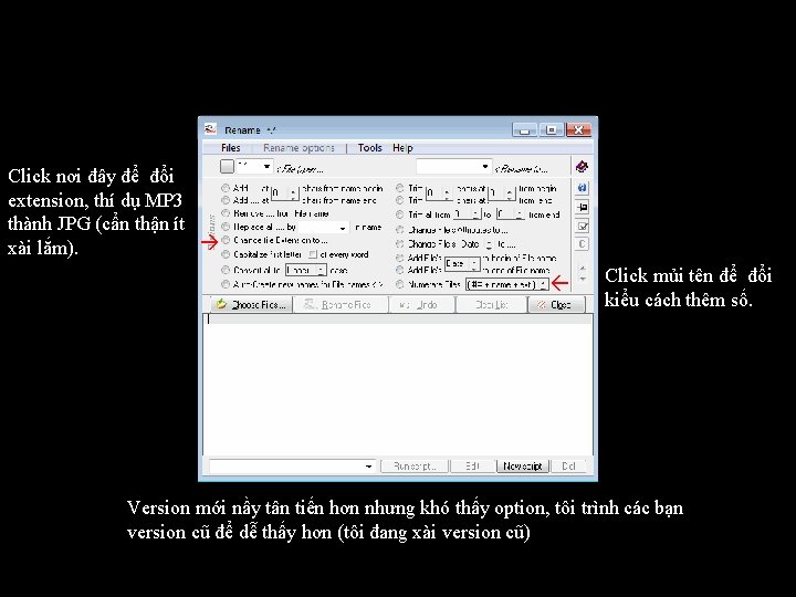 Click nơi đây để đổi extension, thí dụ MP 3 thành JPG (cẩn thận