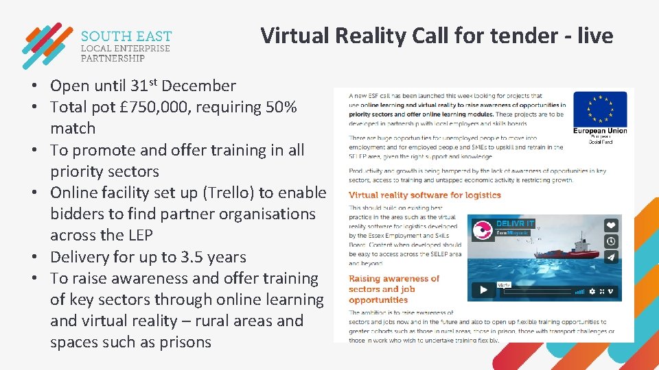 Virtual Reality Call for tender - live • Open until 31 st December • Virtual Reality Call for tender - live • Open until 31 st December •