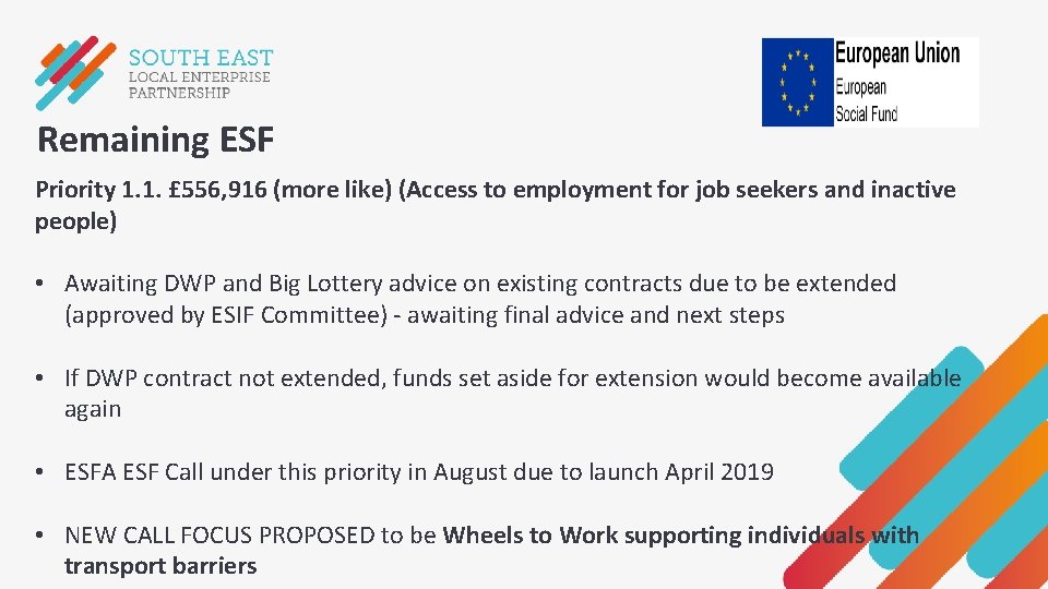 Remaining ESF Priority 1. 1. £ 556, 916 (more like) (Access to employment for Remaining ESF Priority 1. 1. £ 556, 916 (more like) (Access to employment for